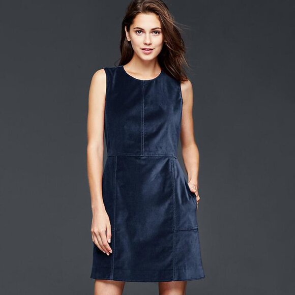 NWOT Navy Blue Cotton Velvet Shift Dress 0 Christmas Parties - Picture 1 of 8